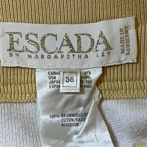 Escada Cotton Knit Buttery Yellow & White Polka Dot Pull On Skirt EU Size 36=S - Picture 8 of 13